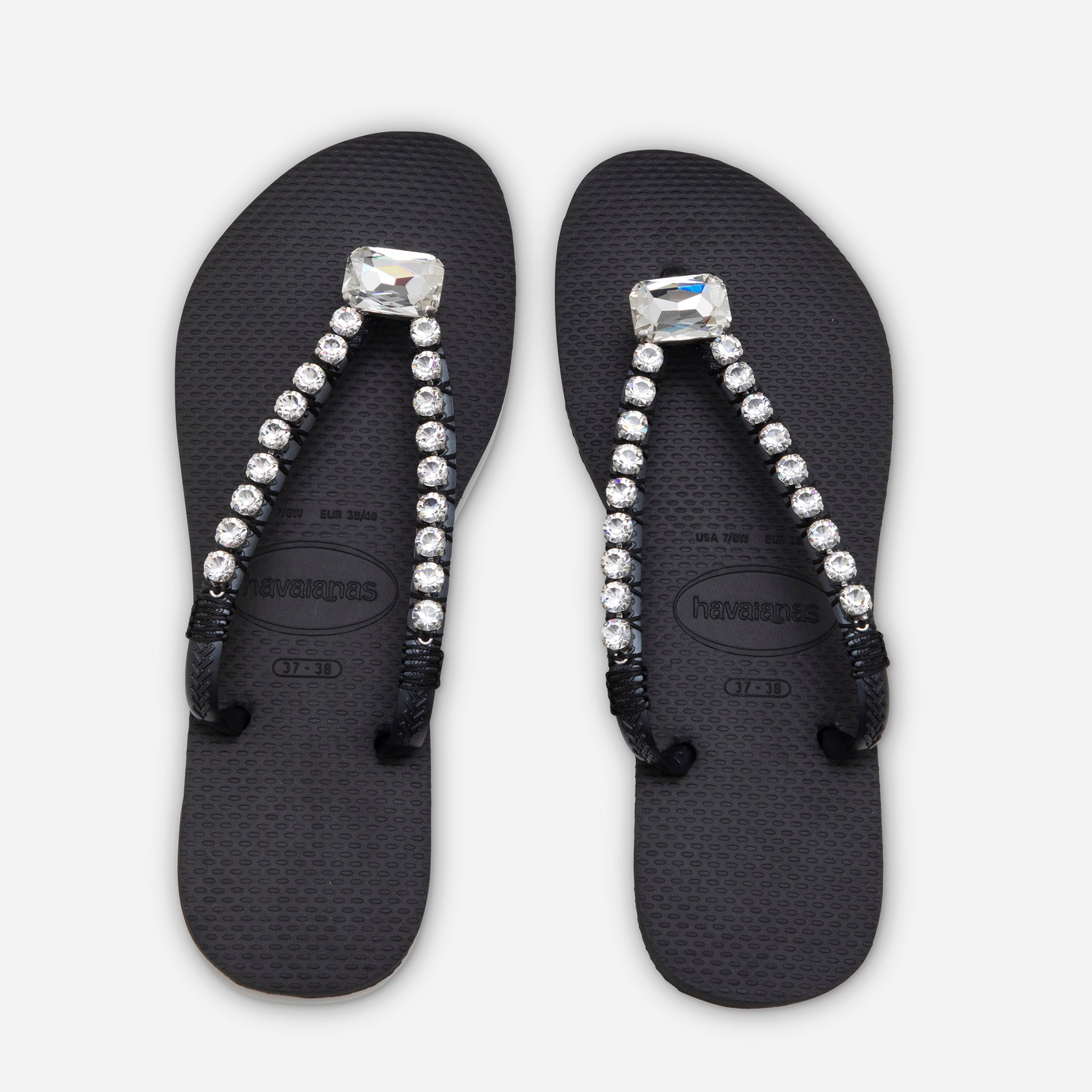 black amaro flip flops with rhinestone