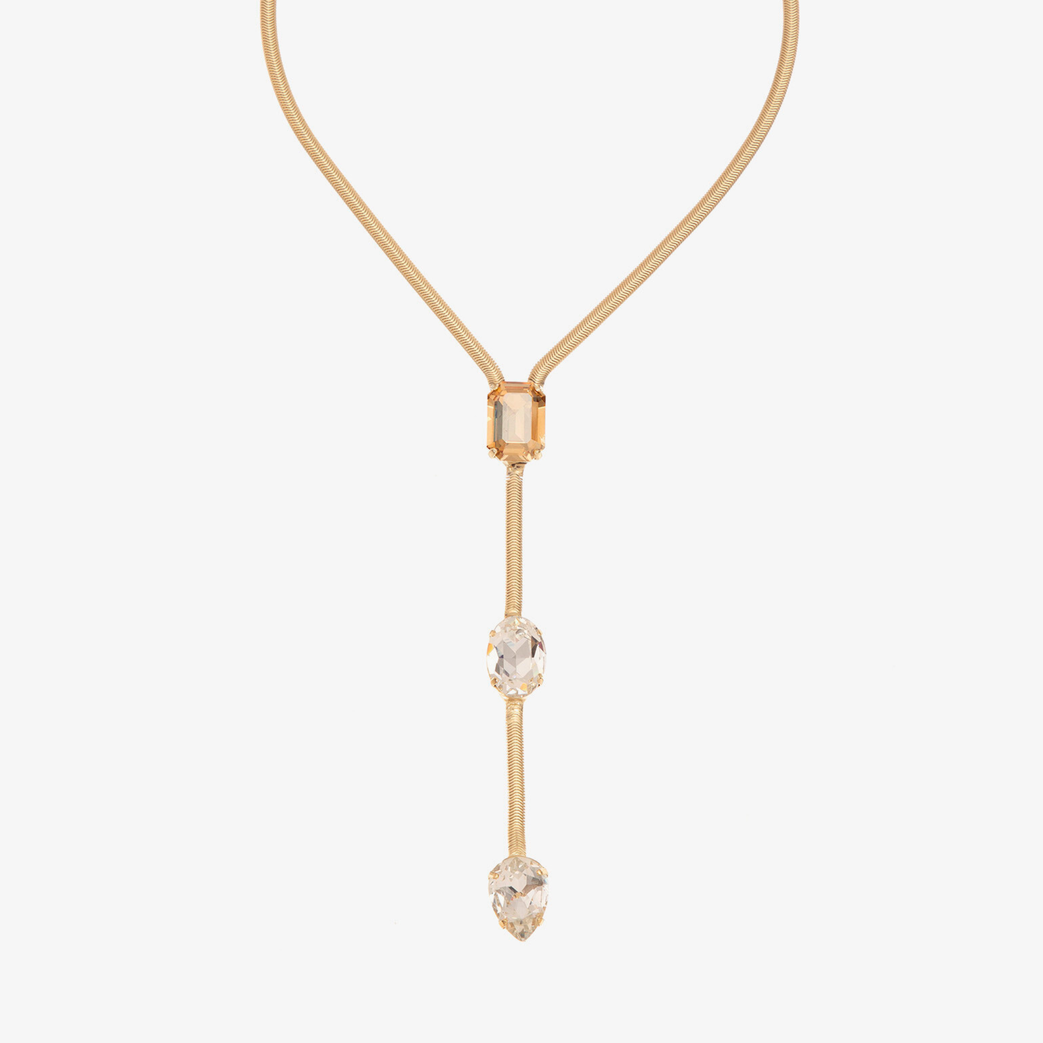 Vesper Drop Necklace featuring a V-shape with a drop chain pendant