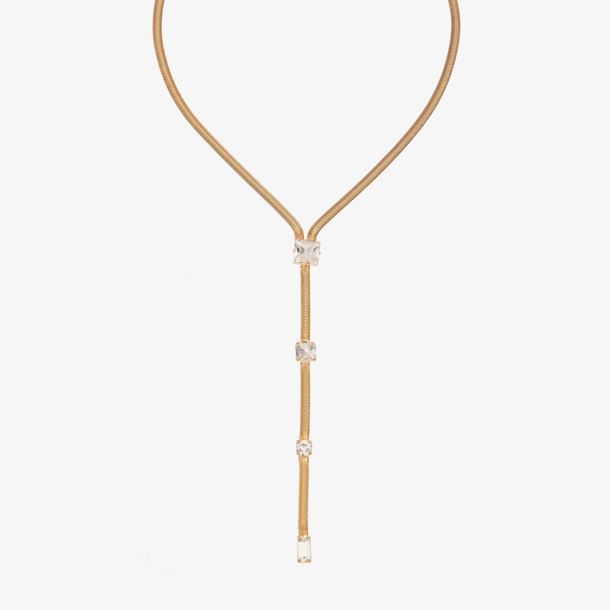 Square Drop Necklace features a V-shape with a drop chain pendant