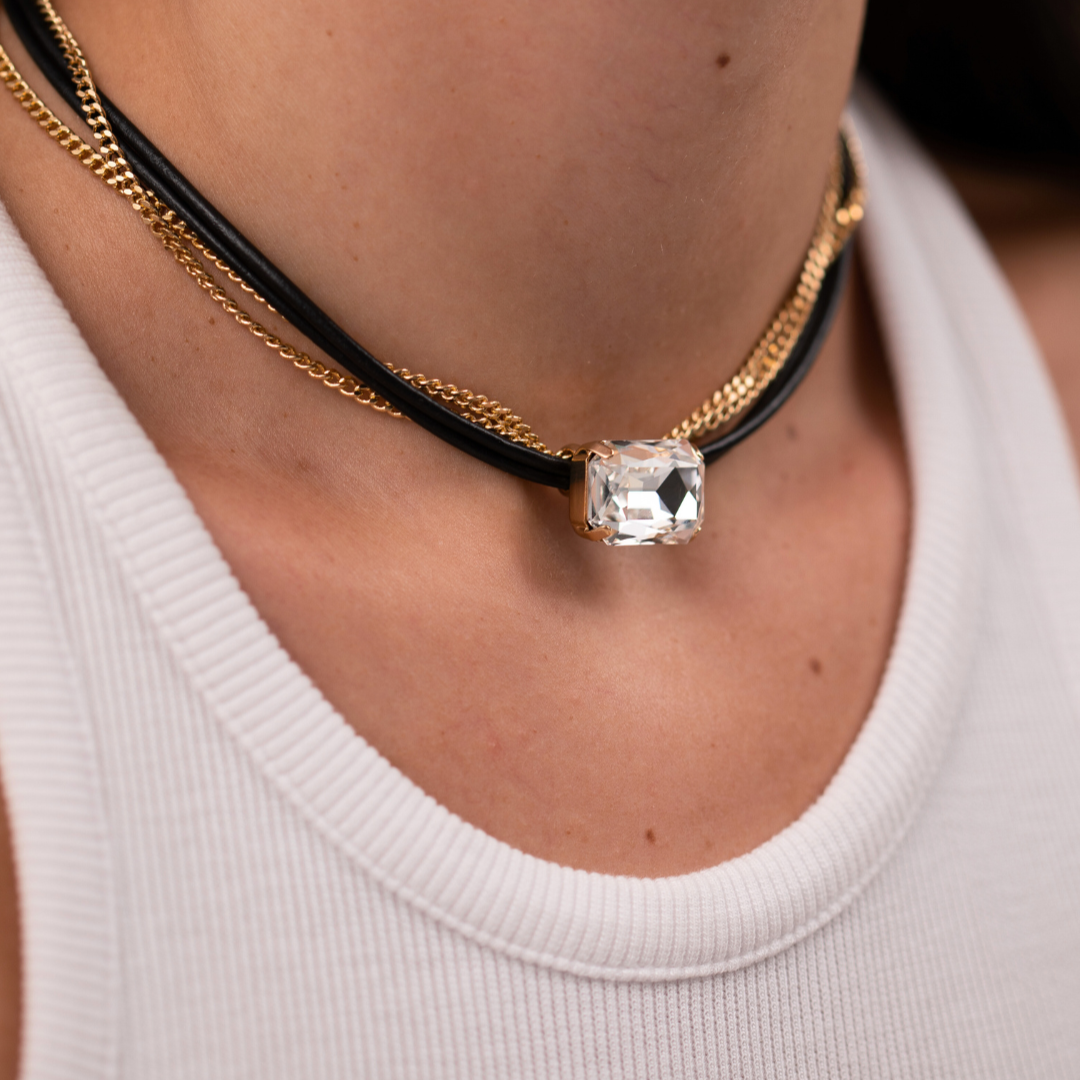 Gem Mini Choker Necklace featuring octagon-shaped crystal