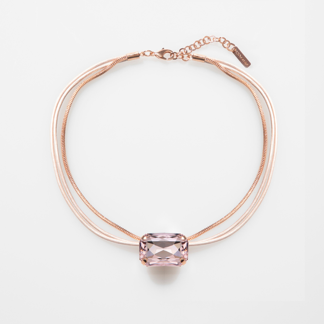 Round leather & chain style Gem Choker Necklace