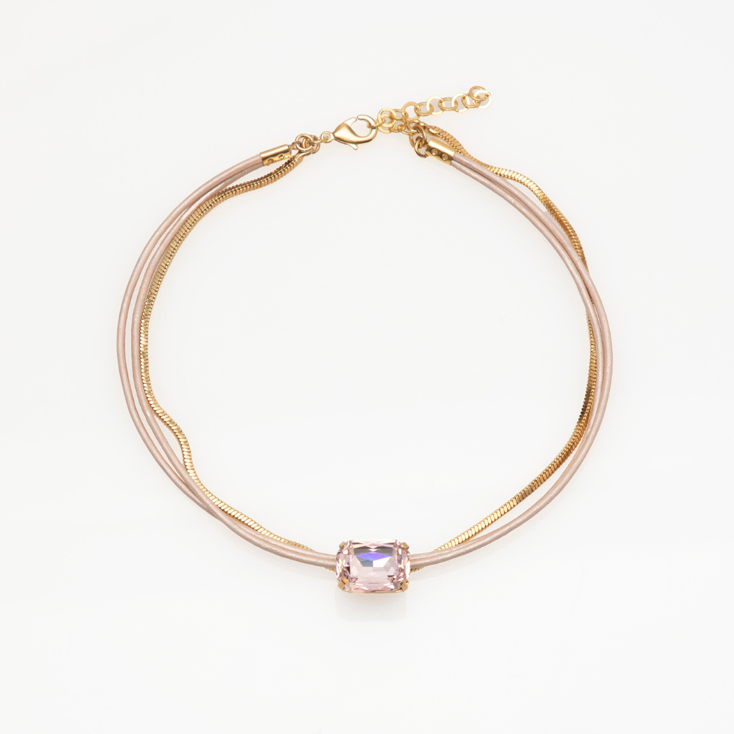 Round leather & chain choker style Gem Choker necklace