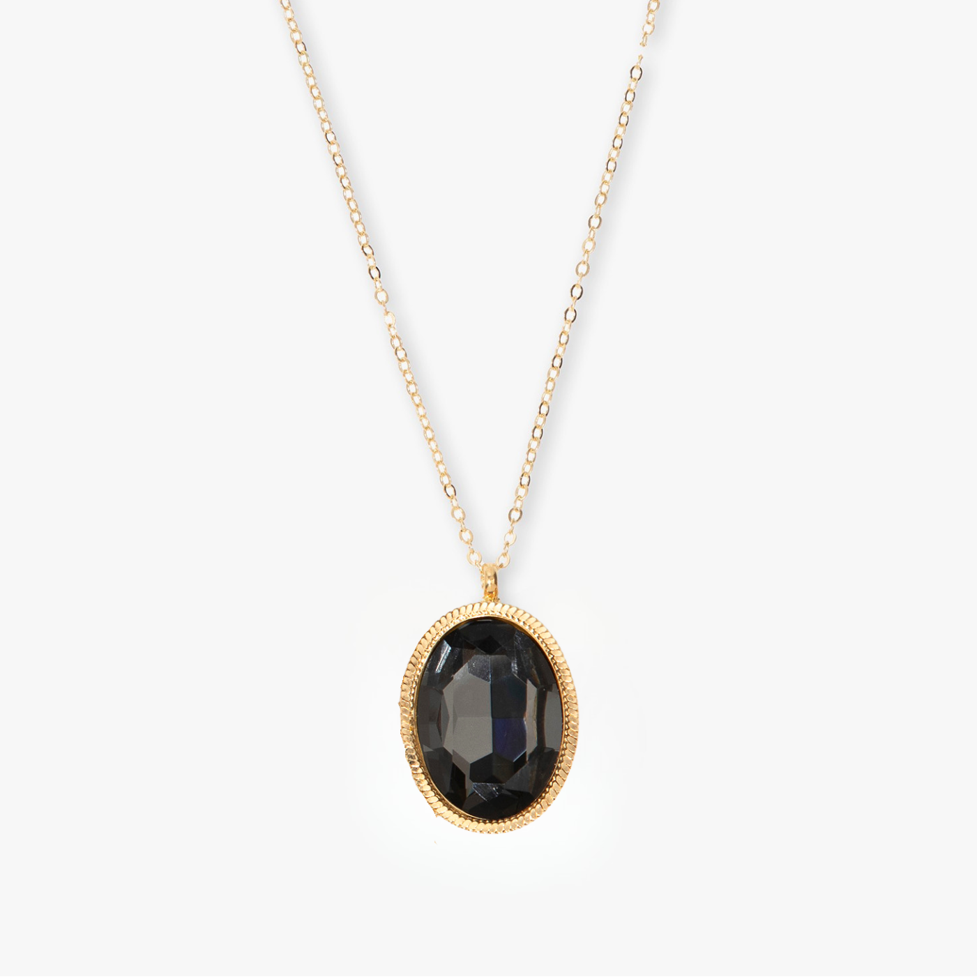 Necklace with a black pendant on a white background