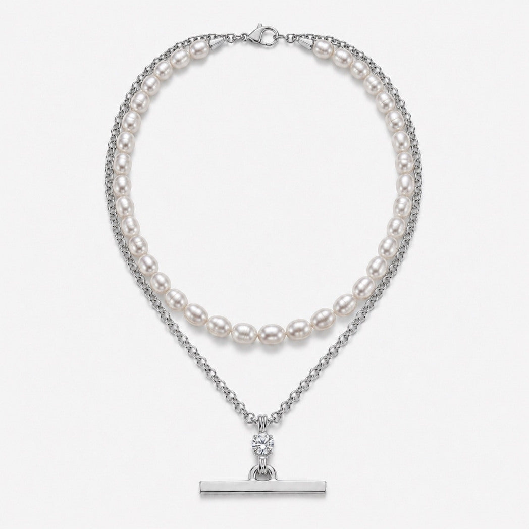 The Manhattan Pearl & T-Bar Necklace Set